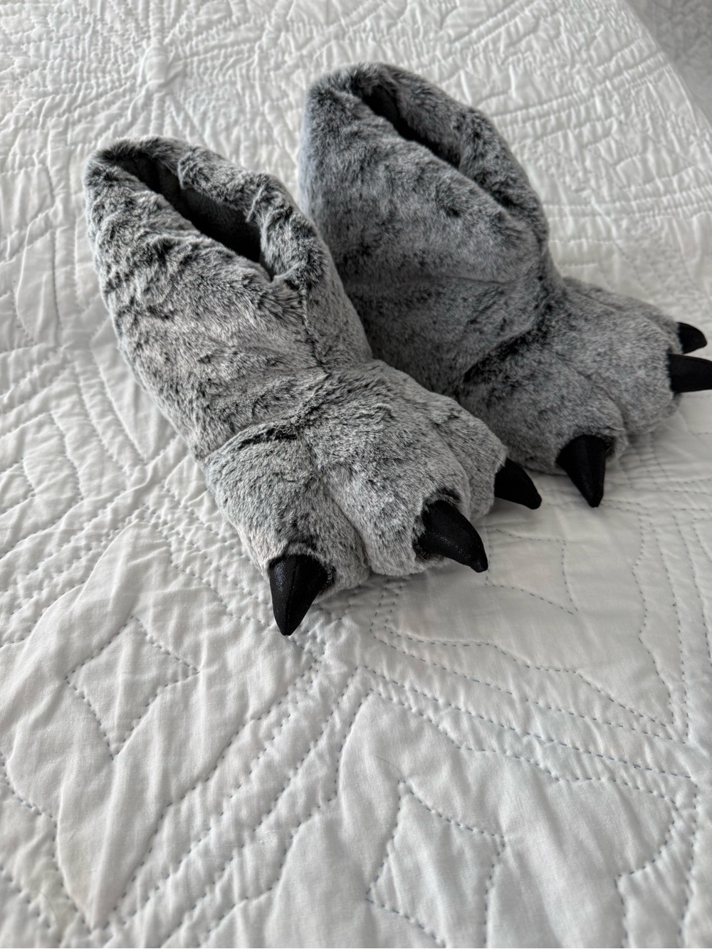 Target Kids Grey Plush Monster Claw Slippers with Black Claws